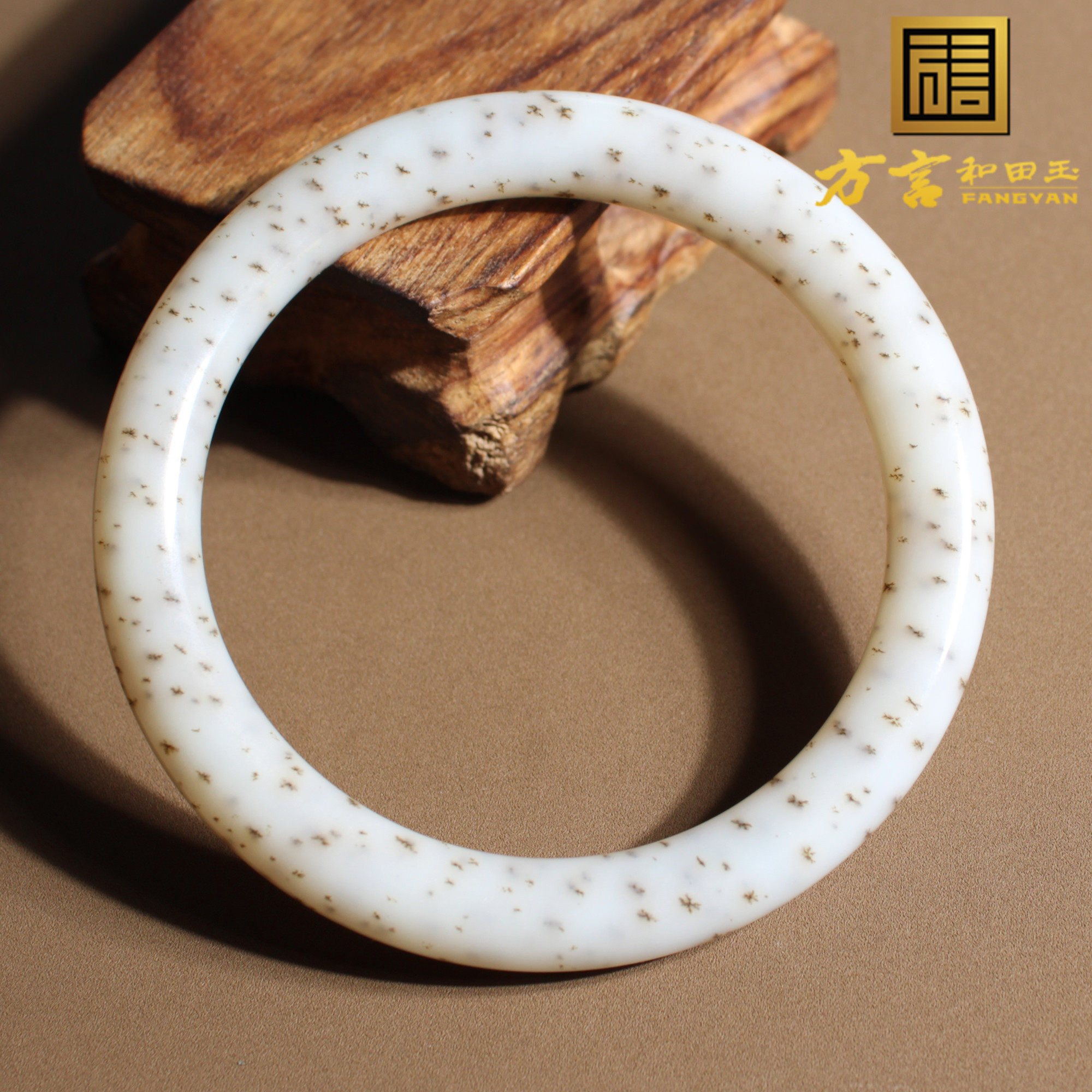 方言和田玉放漏佩戴级青海料野牛沟桂花糕草花意境圆条58mm手镯x5