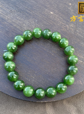 俄罗斯阳绿色碧玉卡10mm圆珠手串