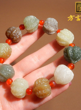 碧玉烟紫且末蓝糖玉多宝核桃手串