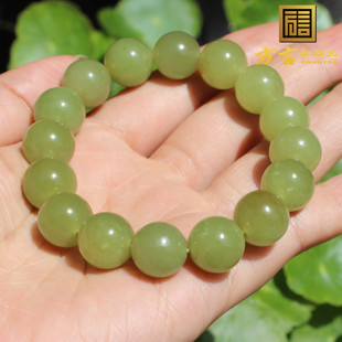 380元 放漏仅一条方言和田玉新疆且末高脂糯黄口料12mm圆珠手串A6