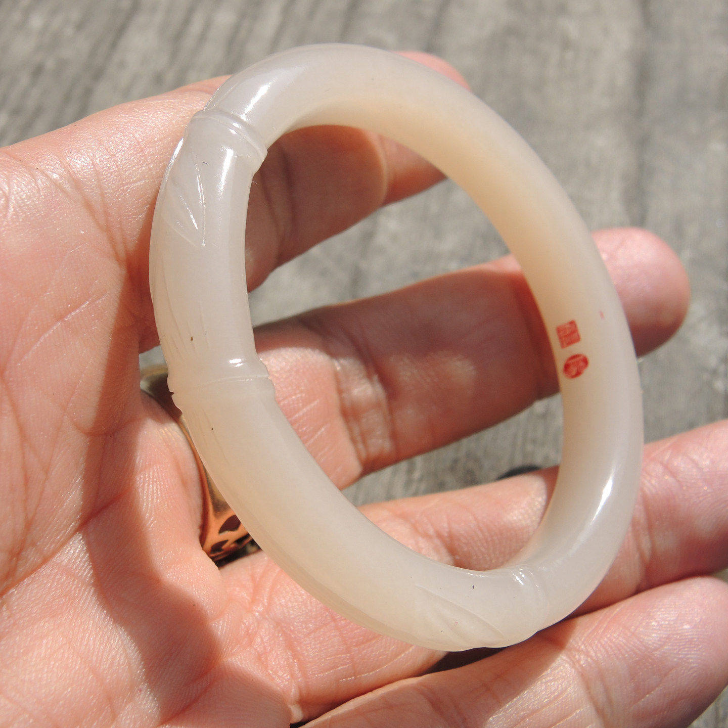 玉雕大师二款三证作品收藏级青海老坑特色罕见粉红色内径51手镯R