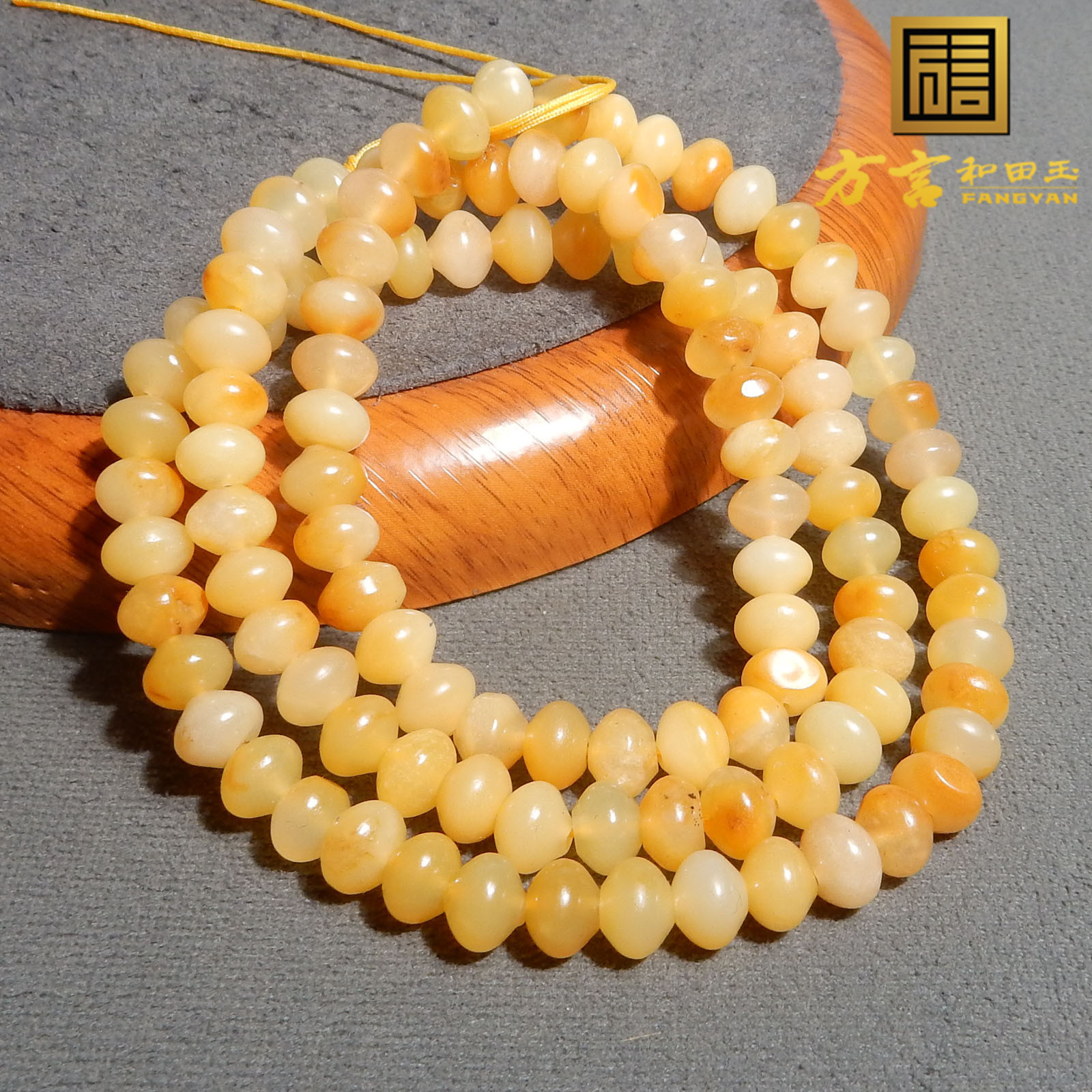 方言和田玉精品特色唐河黄沁籽料算盘珠卡8mm108颗项链多圈手串R5