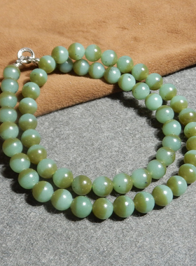 方言和田玉精品俄罗斯碧玉苹果绿带糖聚宝盆8mm圆珠妈妈链手串X3