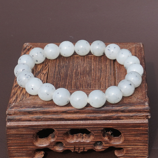 方言和田玉特色新疆玉龙河羊脂玉底点墨青花籽料10mm男女款手串A6