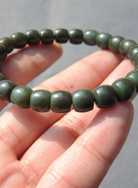 美哭方言和田玉新疆玉龙河沙枣青籽料老熟油润8mm直切手串手链S6