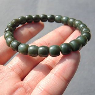美哭方言和田玉新疆玉龙河沙枣青籽料老熟油润8mm直切手串手链S6