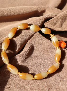 新疆且末糖白玉聚宝盆7m桶珠手链