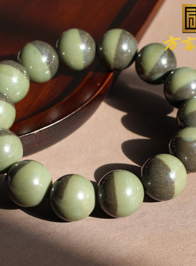 双色沙枣青16mm圆珠玉手串