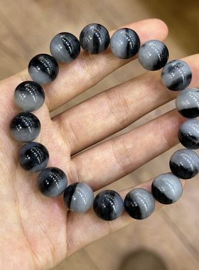 精品好油润方言和田玉精品新疆意境青花籽料一线天12mm手串手链O