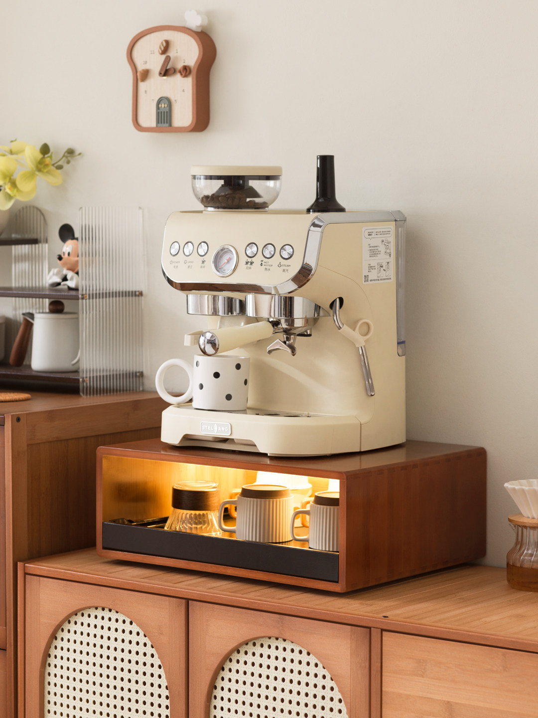 台面咖啡机置物架水杯吧台抽屉式茶包马克杯防尘杯子厨房微波炉架