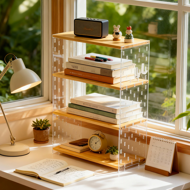 桌面置物架亚克力洞洞板桌上书架书桌多层收纳架办公桌工位整理架,住宅家具,书架,淘宝优惠券,粉丝福利购,淘宝优惠卷