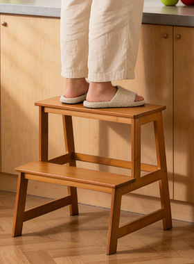 脚踏凳多功能梯凳家用椅子登高楼梯凳子爬高凳两步梯子楠竹台阶凳