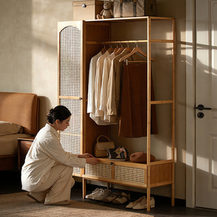 衣柜衣帽架一体家用卧室简易组装出租房用衣橱大容量防尘收纳柜子