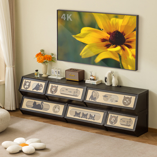 电视柜客厅2025新款 家用中古风电视机柜子落地小户型实木卧室组合