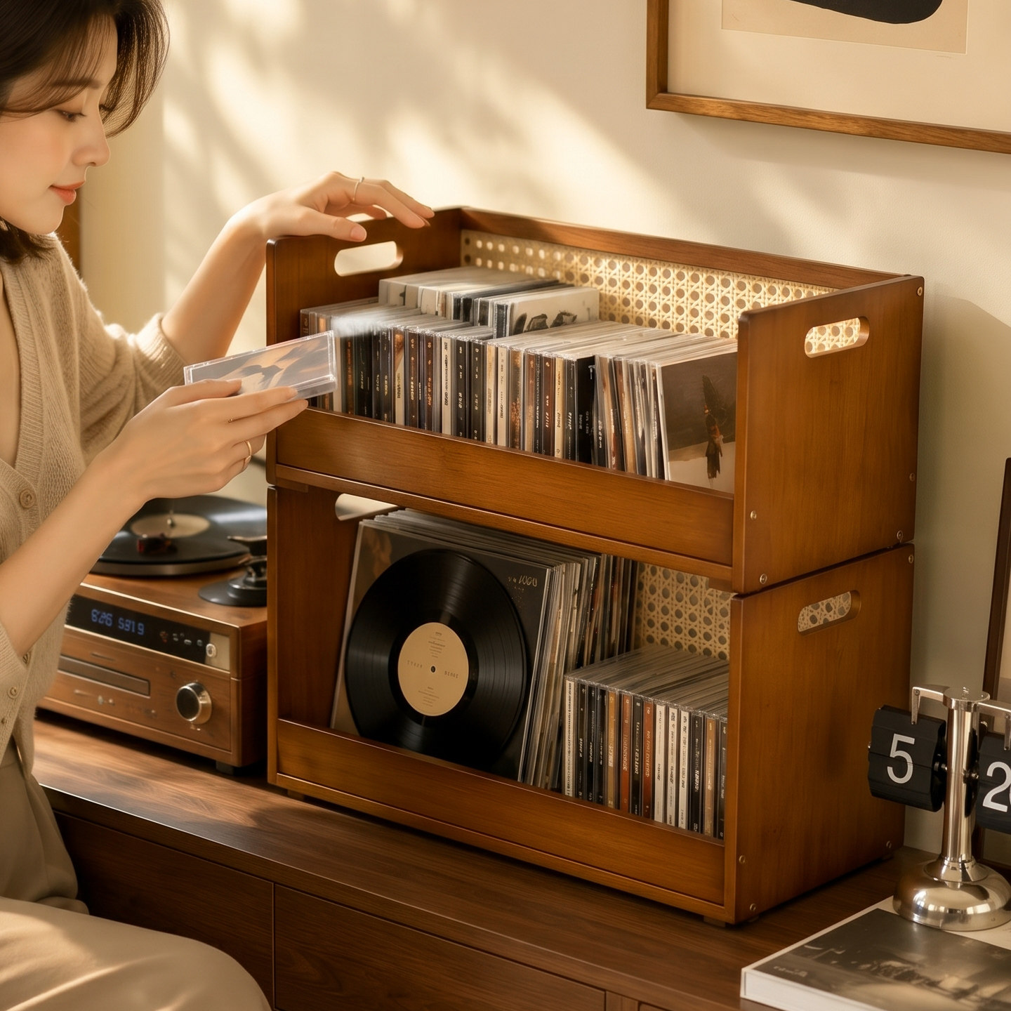 中古风桌面CD收纳盒光盘LP储物盒黑胶唱片CD专辑PS游戏光盘收纳架