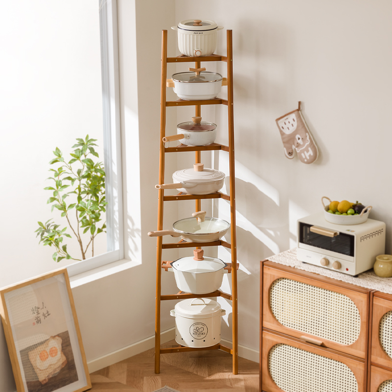 加高厨房置物架转角锅架三角架落地储物架多层收纳盆架放锅具架子