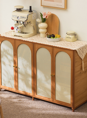 复古风收纳柜带门储物柜落地厨房置物架子餐边柜客厅书柜玄关矮柜