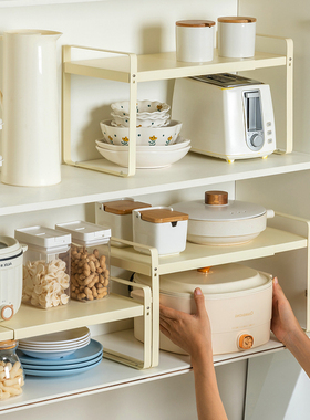 碗碟收纳架可伸缩厨房置物架台面橱柜内隔板分层架调料架碗架锅架