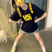 宽松oversize半袖 国潮牌美式 夏季 T恤女2025新款 情侣体恤 高街短袖