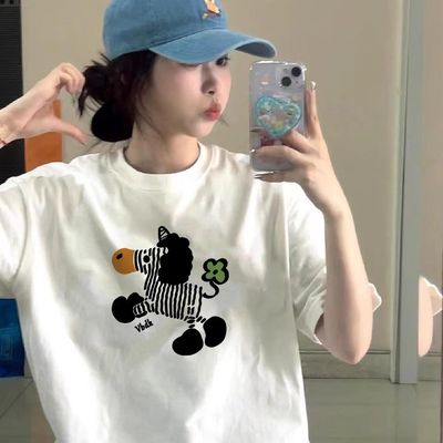 高级感美式高街白色短袖t恤女夏季2025新款爆款宽松情侣半袖上衣