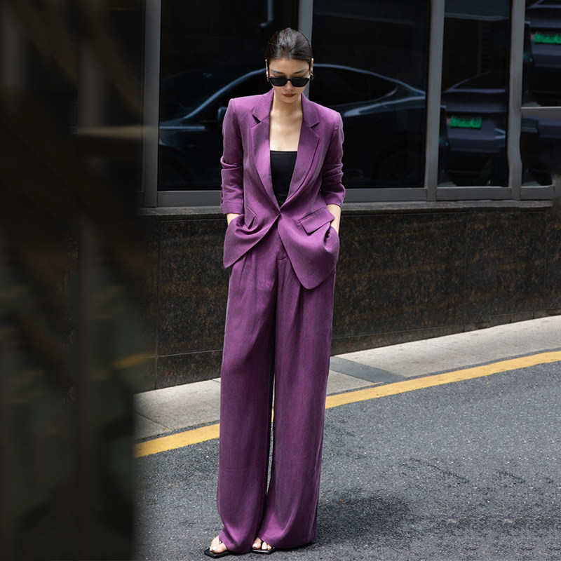 深圳南油砂洗铜氨丝一粒扣外套+阔腿西裤套装气质百搭西装套装女,女装/女士精品,时尚套装,淘宝优惠券,粉丝福利购,淘宝优惠卷