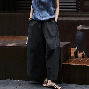 2025夏新款哪吒裤子匹马棉宽松显瘦大脚阔腿裤子松紧腰有腔调女装