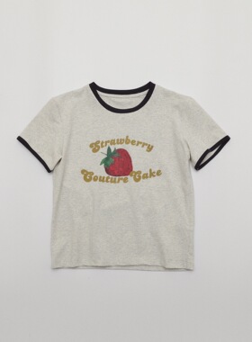 TOMATO SHOP-自制 ~少女草莓字母印花撞色包边修身短款t恤上衣女