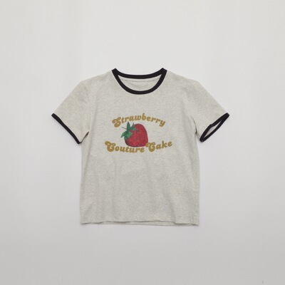 TOMATO SHOP-自制 ~少女草莓字母印花撞色包边修身短款t恤上衣女