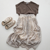 番茄自制～夏日山野苎麻温柔碎花抽绳系带棉麻半身裙