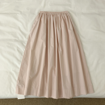 经典版型巨舒服～棉质半身裙口袋柔粉色中长裙子