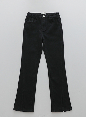 特！TOMATO SHOP  显瘦高弹力开叉百搭黑色高腰休闲牛仔裤女