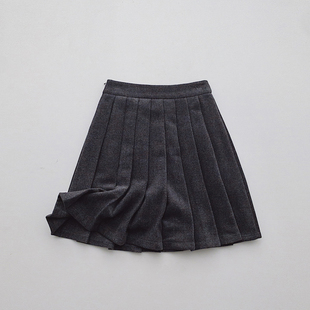 法式复古灰色毛呢百褶半身裙中长裙女秋冬学院高腰显瘦加厚A字裙