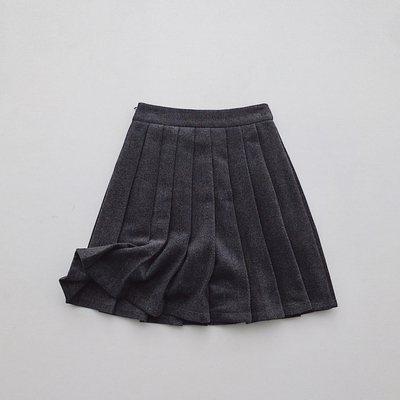 法式复古灰色毛呢百褶半身裙中长裙女秋冬学院高腰显瘦加厚A字裙