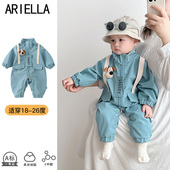 婴儿春秋连体衣2025新款 春装 洋气冲锋衣男宝宝周岁防风外套爬服潮