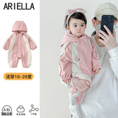 婴儿秋装 衣服女宝宝冲锋衣百天外出服超萌可爱甜美哈衣春秋季 外套