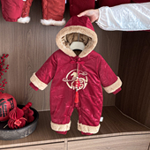 新生婴儿衣服冬装 宝宝连体衣满月百天加绒加厚外出哈衣冬季 拜年服