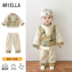 新中式 儿童新品 男宝宝2025年秋款 两件套外出服可爱周岁百日宴爬服