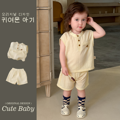 男宝套装简约休闲穿搭纯色短袖短裤夏装夏天亲肤透气时尚韩版套装