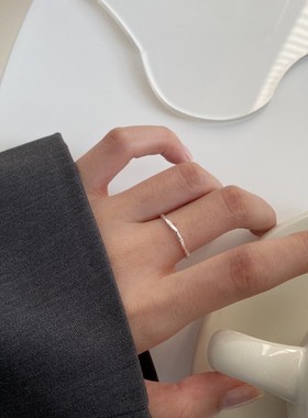 纯银开口锤纹不规则超细戒指可调节经典百搭个性小众指