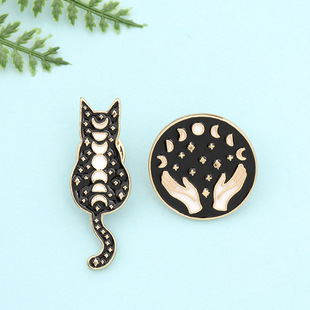 欧美朋克风系列 月全食全过程对半手掌合金滴油徽章 百搭牛仔胸针