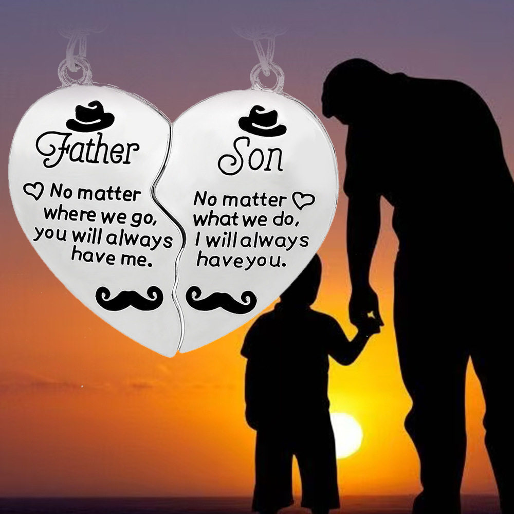 Amazon创意新款新款锌合金拼心父女父子项链钥匙扣父亲节万圣圣诞