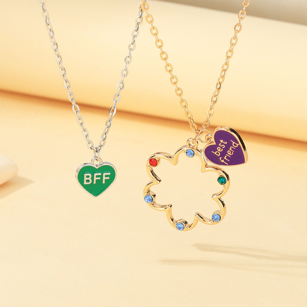 欧美卡通好朋友镶钻字母项链甜美百搭吊坠闺蜜BFF配饰品礼物新品