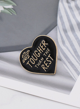 欧美新款胸针 创意励志爱心刻字Tougher than the rest 衬衫胸针