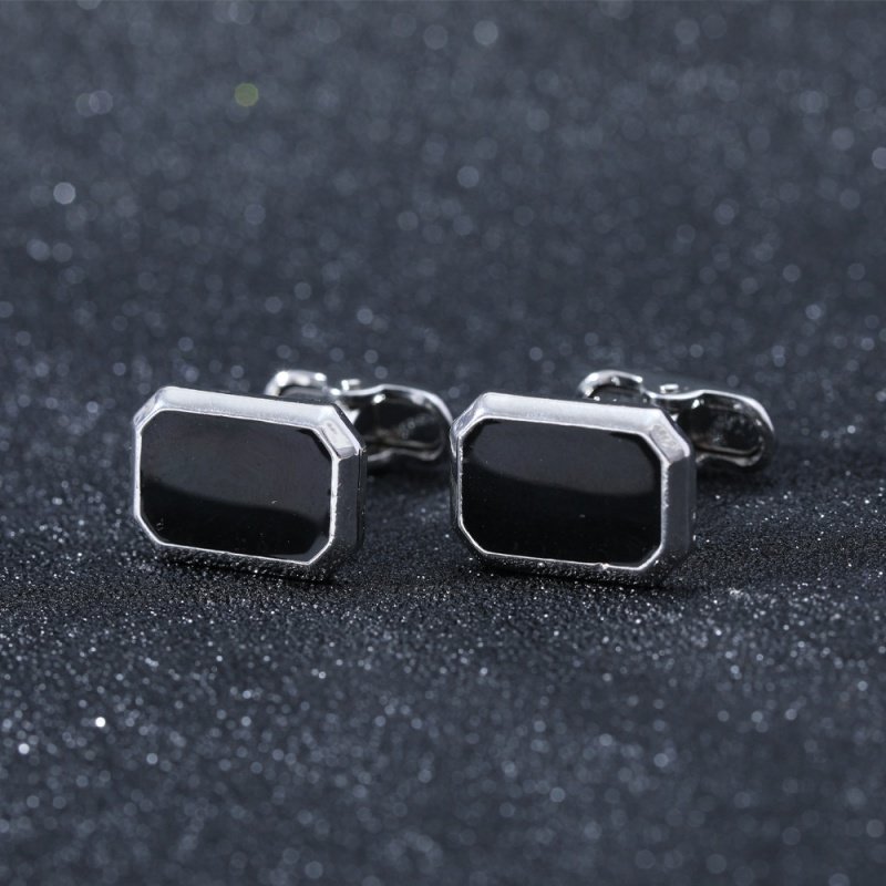 欧美新品简约商务几何黑色宝石袖扣法式袖钉外贸袖口cufflinks