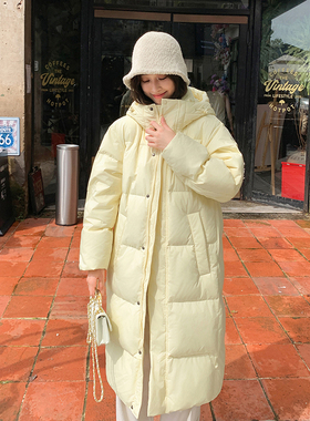 甜可可反季中戏羽绒服女中长款过膝2025加厚白鸭绒情侣宽松外套冬