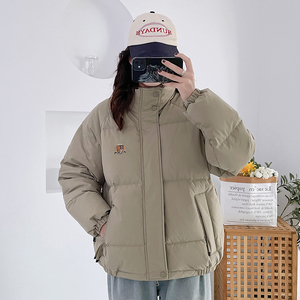 韩国短款羽绒服2023新款学院风男女宽松加厚徽章夹克立领潮牌外套