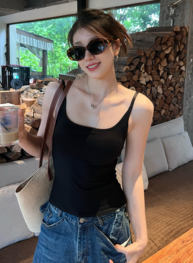 黑色吊带背心女夏外穿2025新款美背文胸一体式内搭带胸垫无袖上衣