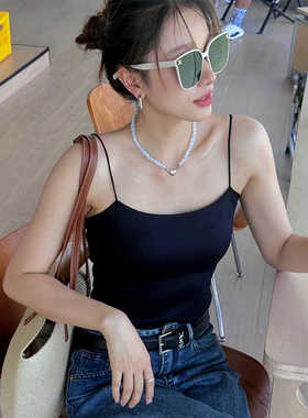 黑色吊带背心女2025新款内搭夏季带胸垫文胸一体式无痕冰丝美背