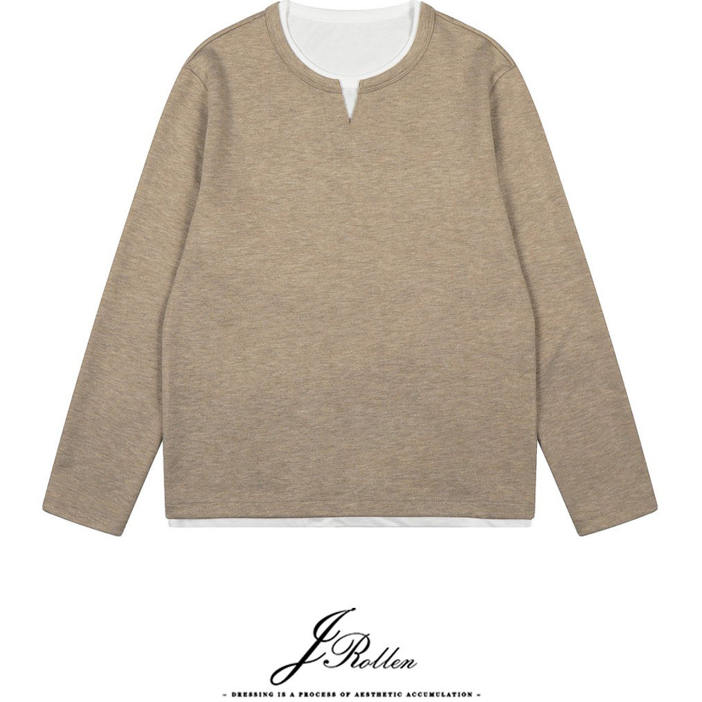 羊毛混纺v领假两件打底内搭长袖