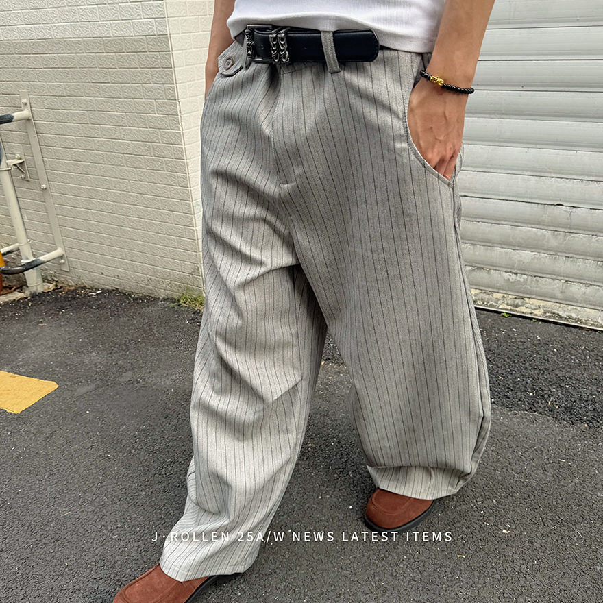 高级感老钱条纹阔腿西裤休闲长裤